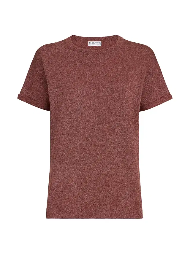Brunello Cucinelli Women's Sparkling Cashmere and Silk Lightweight Knit T-Shirt - Orange