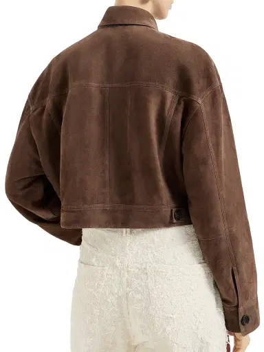Brunello Cucinelli Women's Couture Suede Cropped Outerwear Jacket with Monili | Thumbnail 3 Brunello Cucinelli Women's Couture Suede Cropped Outerwear Jacket with Monili | Thumbnail 3