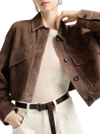 Brunello Cucinelli Women's Couture Suede Cropped Outerwear Jacket with Monili | Thumbnail 5 Brunello Cucinelli Women's Couture Suede Cropped Outerwear Jacket with Monili | Thumbnail 5
