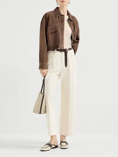 Brunello Cucinelli Women's Couture Suede Cropped Outerwear Jacket with Monili | Thumbnail 6 Brunello Cucinelli Women's Couture Suede Cropped Outerwear Jacket with Monili | Thumbnail 6