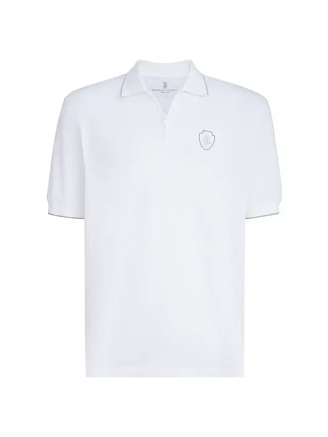 Brunello Cucinelli Men's Techno Piqué Polo Shirt with Half Zip - White - Size XXXXL