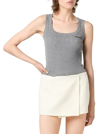 Miu Miu Women's Cotton Knit Tank Top - Grey - Size 8 | Thumbnail 2