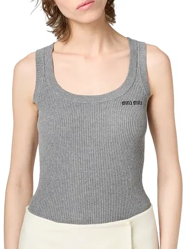 Miu Miu Women's Cotton Knit Tank Top - Grey - Size 8 | Thumbnail 5