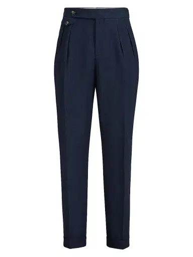 Brunello Cucinelli Men's Lightweight Délavé Linen Trousers with Reversed Double Pleats | Thumbnail 1 Brunello Cucinelli Men's Lightweight Délavé Linen Trousers with Reversed Double Pleats | Thumbnail 1