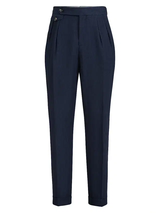 Brunello Cucinelli Men's Lightweight Délavé Linen Trousers with Reversed Double Pleats