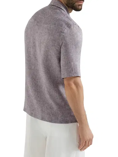 Brunello Cucinelli Men's Linen Easy Fit Short Sleeve Shirt with Camp Collar | Thumbnail 3 Brunello Cucinelli Men's Linen Easy Fit Short Sleeve Shirt with Camp Collar | Thumbnail 3
