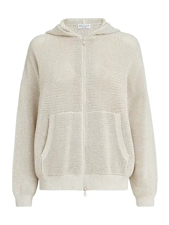 Brunello Cucinelli Women's Cotton Sparkling Net Hooded Cardigan