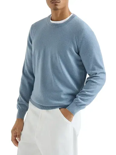 Brunello Cucinelli Men's Cashmere Sweater - Slate | Thumbnail 2 Brunello Cucinelli Men's Cashmere Sweater - Slate | Thumbnail 2