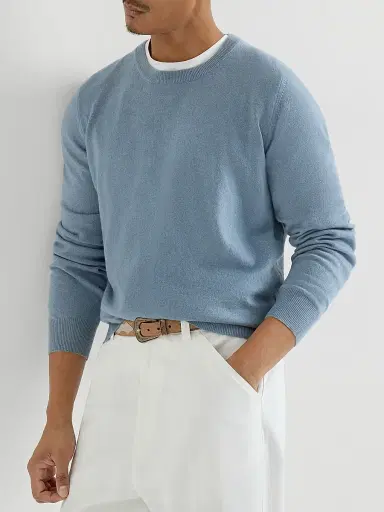Brunello Cucinelli Men's Cashmere Sweater - Slate | Thumbnail 5 Brunello Cucinelli Men's Cashmere Sweater - Slate | Thumbnail 5
