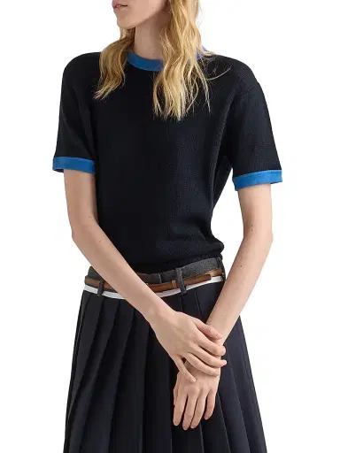 Prada Women's Short-Sleeved Cashmere Sweater - Blue - Size 12 | Thumbnail 2 Prada Women's Short-Sleeved Cashmere Sweater - Blue - Size 12 | Thumbnail 2