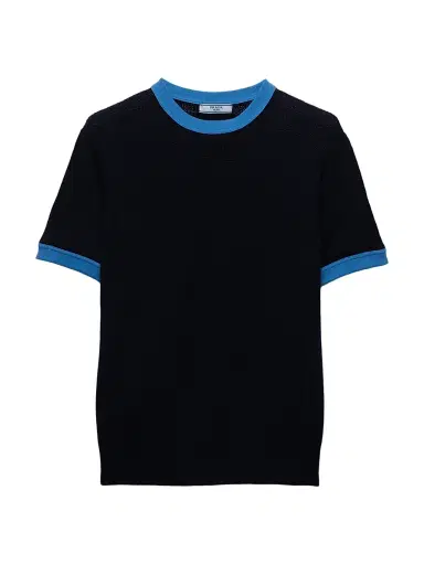 Prada Women's Short-Sleeved Cashmere Sweater - Blue - Size 12 | Thumbnail 1 Prada Women's Short-Sleeved Cashmere Sweater - Blue - Size 12 | Thumbnail 1
