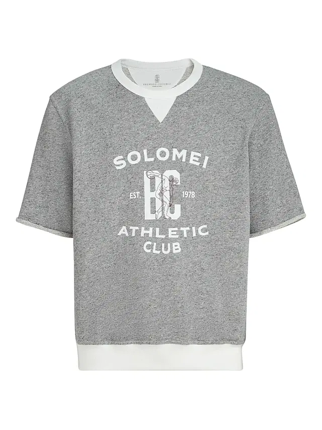 Brunello Cucinelli Men's Cotton and Linen Mélange French Terry Short Sleeve Sweatshirt - Grey