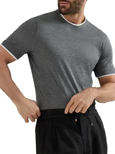 Brunello Cucinelli Men's Silk and Cotton Jersey Crew Neck T-Shirt | Thumbnail 5