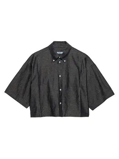 Prada Women's Short-Sleeved Chambray Shirt - Blue Black - Size 8 | Thumbnail 1 Prada Women's Short-Sleeved Chambray Shirt - Blue Black - Size 8 | Thumbnail 1