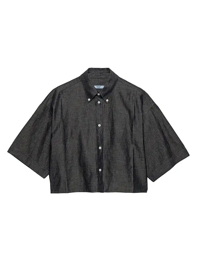 Women's Short-Sleeved Chambray Shirt - Blue Black