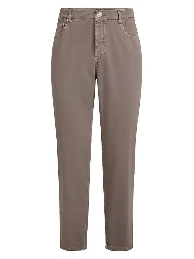 Brunello Cucinelli Men's Garment Dyed Five Pocket Jeans in Twisted Cotton Gabardine - Hazelnut