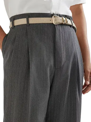 Brunello Cucinelli Men's Striped Pattern Virgin Wool Fresco Trousers with Double Pleats | Thumbnail 4 Brunello Cucinelli Men's Striped Pattern Virgin Wool Fresco Trousers with Double Pleats | Thumbnail 4