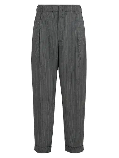 Brunello Cucinelli Men's Striped Pattern Virgin Wool Fresco Trousers with Double Pleats | Thumbnail 1 Brunello Cucinelli Men's Striped Pattern Virgin Wool Fresco Trousers with Double Pleats | Thumbnail 1