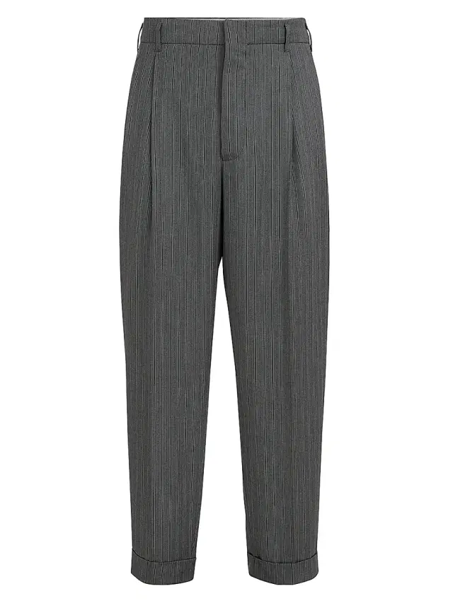 Brunello Cucinelli Men's Striped Pattern Virgin Wool Fresco Trousers with Double Pleats