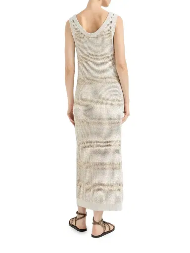Brunello Cucinelli Women's Cotton Net Knit Dress with Dazzling Stripes | Thumbnail 3