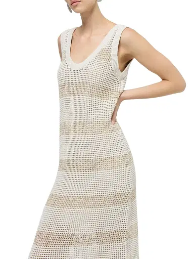 Brunello Cucinelli Women's Cotton Net Knit Dress with Dazzling Stripes | Thumbnail 5