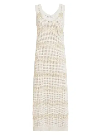Brunello Cucinelli Women's Cotton Net Knit Dress with Dazzling Stripes | Thumbnail 1