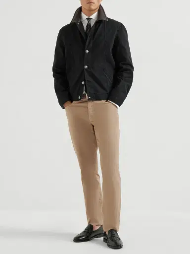 Brunello Cucinelli Men's Garment Dyed Outerwear Jacket in Comfort Cotton Lightweight Denim - Black - Size 38 | Thumbnail 6 Brunello Cucinelli Men's Garment Dyed Outerwear Jacket in Comfort Cotton Lightweight Denim - Black - Size 38 | Thumbnail 6