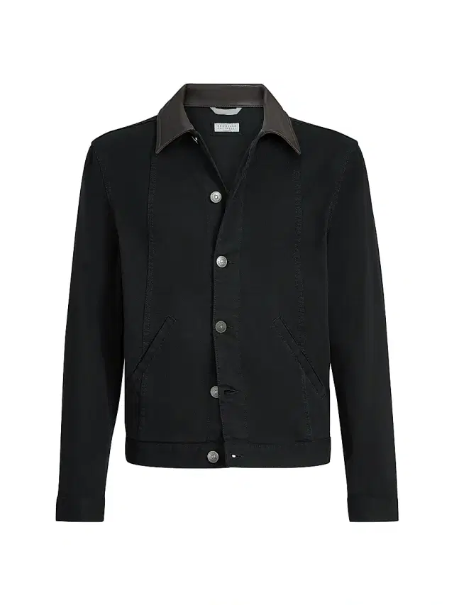 Brunello Cucinelli Men's Garment Dyed Outerwear Jacket in Comfort Cotton Lightweight Denim - Black - Size 38