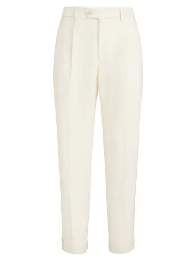 Brunello Cucinelli Men's Silk, Linen and Wool Hopsack Pleated Trousers - Off White | Thumbnail 1 Brunello Cucinelli Men's Silk, Linen and Wool Hopsack Pleated Trousers - Off White | Thumbnail 1