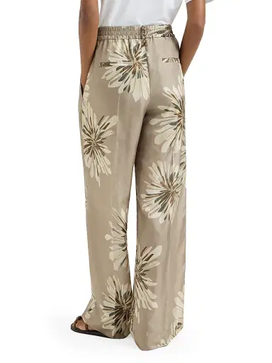 Brunello Cucinelli Women's Silk Bloom Print Pongee Sartorial Track Trousers with Monili | Thumbnail 4 Brunello Cucinelli Women's Silk Bloom Print Pongee Sartorial Track Trousers with Monili | Thumbnail 4