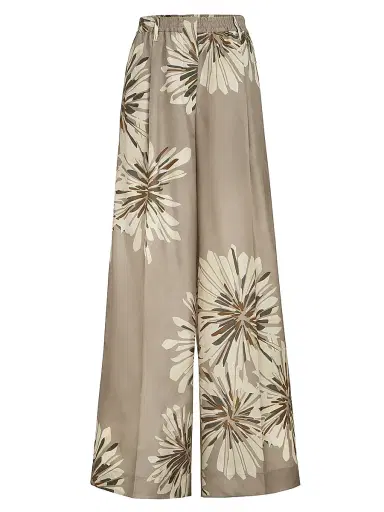 Brunello Cucinelli Women's Silk Bloom Print Pongee Sartorial Track Trousers with Monili | Thumbnail 1 Brunello Cucinelli Women's Silk Bloom Print Pongee Sartorial Track Trousers with Monili | Thumbnail 1