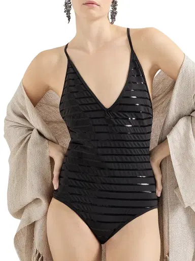 Brunello Cucinelli Women's Techno Jersey Bathing Suit with Precious Collar | Thumbnail 2 Brunello Cucinelli Women's Techno Jersey Bathing Suit with Precious Collar | Thumbnail 2