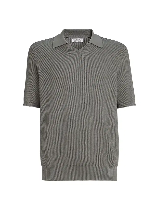Brunello Cucinelli Men's Cotton English Rib Knit Polo Shirt