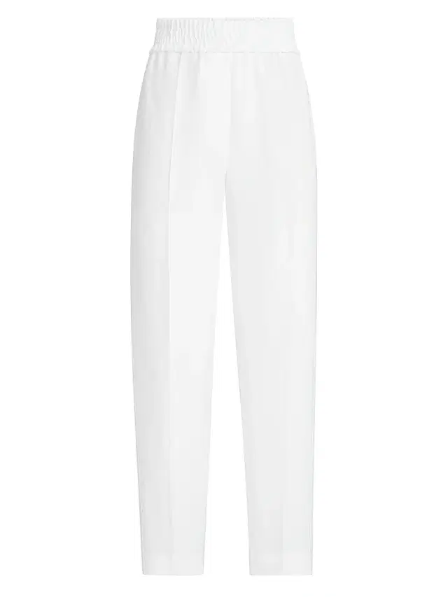 Brunello Cucinelli Women's Viscose and Linen Fluid Twill Baggy Pull on Trousers - White
