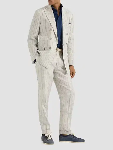 Brunello Cucinelli Men's Linen Easy Fit Shirt with Spread Collar | Thumbnail 6 Brunello Cucinelli Men's Linen Easy Fit Shirt with Spread Collar | Thumbnail 6