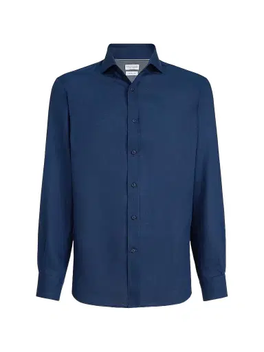 Brunello Cucinelli Men's Linen Easy Fit Shirt with Spread Collar | Thumbnail 1 Brunello Cucinelli Men's Linen Easy Fit Shirt with Spread Collar | Thumbnail 1