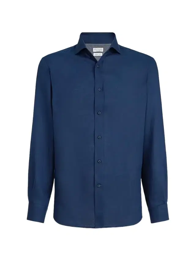 Brunello Cucinelli Men's Linen Easy Fit Shirt with Spread Collar