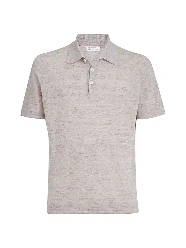 Brunello Cucinelli Men's Linen and Cotton Knit Polo Shirt