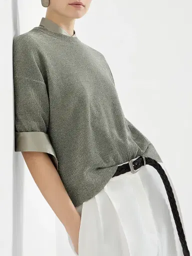 Brunello Cucinelli Women's Sparkling Linen Sweater - Military | Thumbnail 5