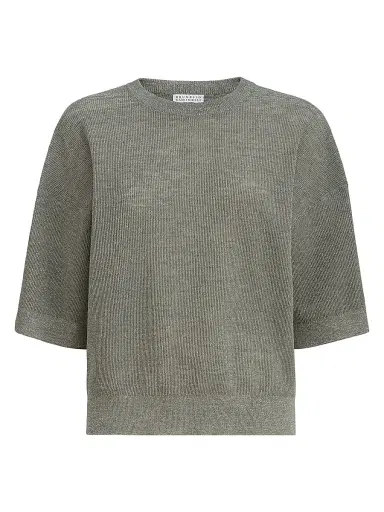 Brunello Cucinelli Women's Sparkling Linen Sweater - Military | Thumbnail 1