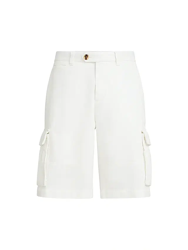 Brunello Cucinelli Men's Bermuda Shorts in Twisted Cotton Gabardine with Cargo Pockets - Snow