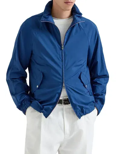 Brunello Cucinelli Men's Lightweight Nylon Unlined Outerwear Jacket with Hood | Thumbnail 2 Brunello Cucinelli Men's Lightweight Nylon Unlined Outerwear Jacket with Hood | Thumbnail 2