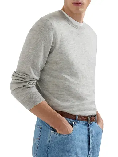 Brunello Cucinelli Men's Cashmere and Silk Lightweight Sweater | Thumbnail 5
