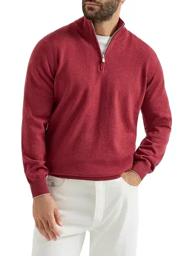 Brunello Cucinelli Men's Cashmere Sweater with Half Zip | Thumbnail 2