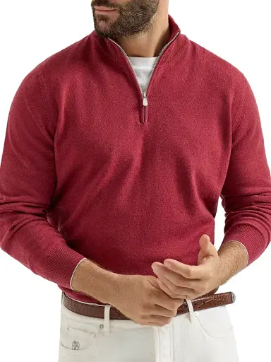 Brunello Cucinelli Men's Cashmere Sweater with Half Zip | Thumbnail 5
