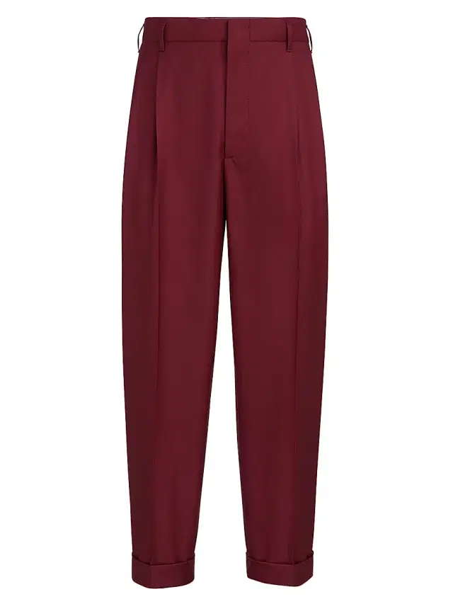 Brunello Cucinelli Men's Virgin Wool Batavia Trousers with Double Pleats - Cherry