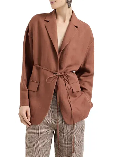 Brunello Cucinelli Women's Viscose and Linen Fluid Twill Blazer with Monili - Brown - Size 2 | Thumbnail 2 Brunello Cucinelli Women's Viscose and Linen Fluid Twill Blazer with Monili - Brown - Size 2 | Thumbnail 2