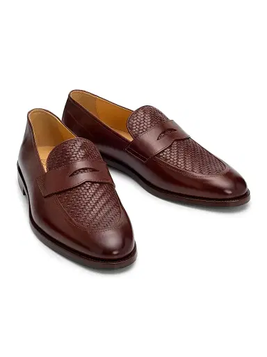 Brunello Cucinelli Men's Woven Leather Penny Loafers | Thumbnail 2 Brunello Cucinelli Men's Woven Leather Penny Loafers | Thumbnail 2