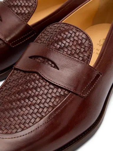 Brunello Cucinelli Men's Woven Leather Penny Loafers | Thumbnail 5 Brunello Cucinelli Men's Woven Leather Penny Loafers | Thumbnail 5