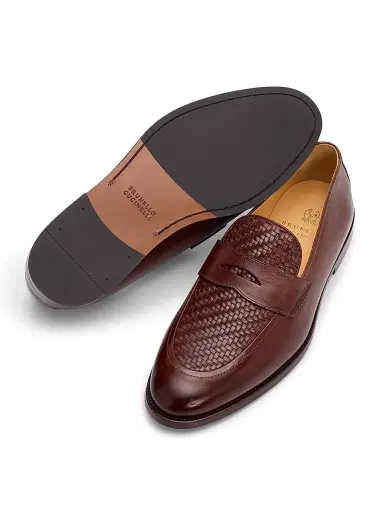 Brunello Cucinelli Men's Woven Leather Penny Loafers | Thumbnail 6 Brunello Cucinelli Men's Woven Leather Penny Loafers | Thumbnail 6